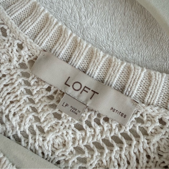 LOFT Cream Diamond Knit Sweater Petite - Picture 3 of 8